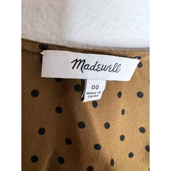 Madewell Carmelina Black Polka Dot Flutter Sleeve Silk Top Size 00 STAINED - Picture 4 of 9